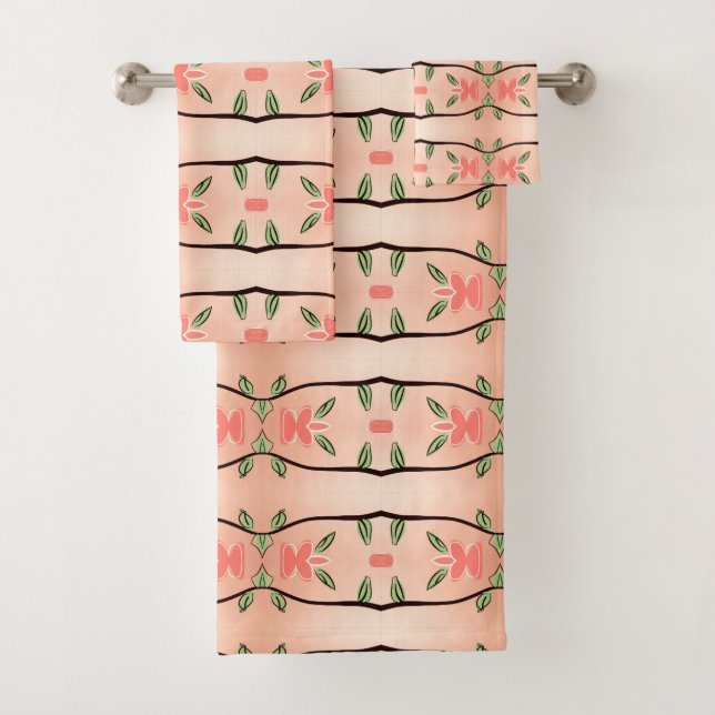 Stylish Coral Peach Floral Towel Set (Insitu)