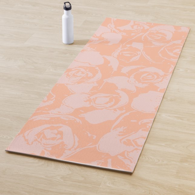 Stylish Coral Pink Floral Illustration Pattern Yoga Mat (In Situ)