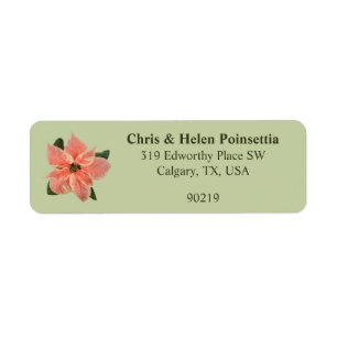 Stylish Coral Poinsettia Green Address Label