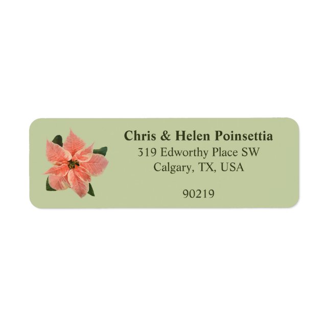 Stylish Coral Poinsettia Green Address Label (Front)
