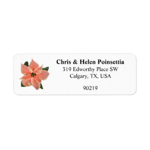 Stylish Coral Poinsettia White Address Label