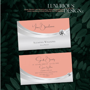 Stylish Coral Silver Decor with Sparkly Diamond Business Card