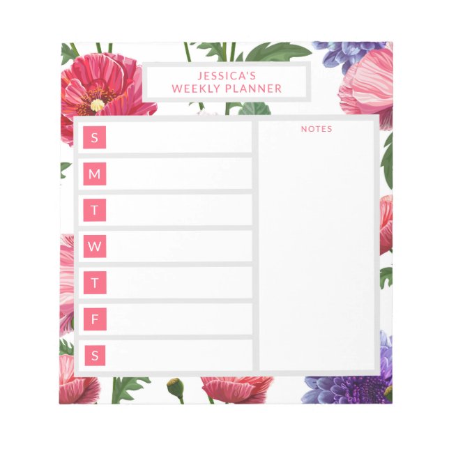 Stylish Country Flowers Personalized Name Notepad (Front)