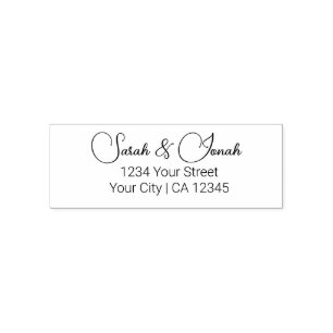 Stylish Couples names Script Wedding Address Self-inking Stamp