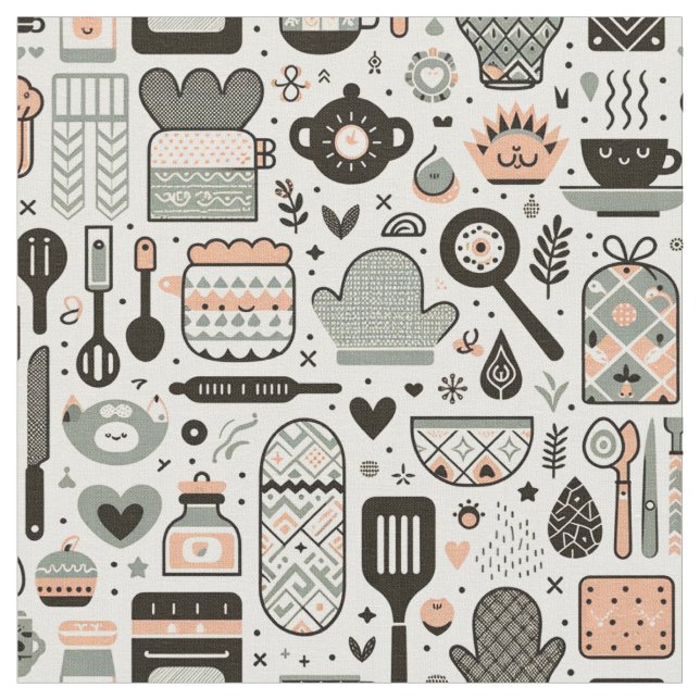 Stylish Crafting Fabric - Modern Culinary Design (Close Up)
