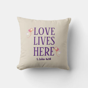Stylish Cream   LOVE LIVES HERE   Customizable Throw Pillow