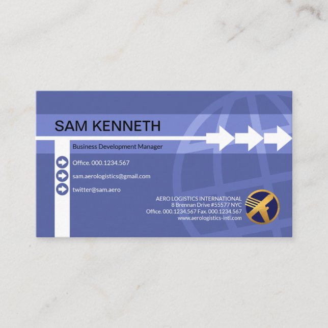 Stylish Creative Arrow Line Global Import Export Business Card (Front)