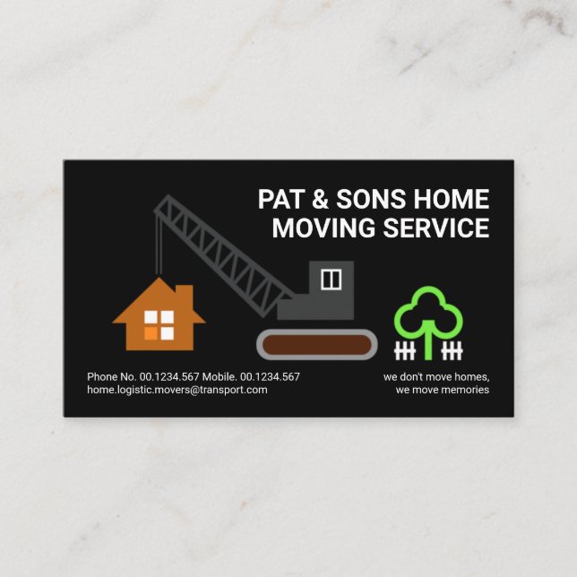 Stylish Creative Crane Moving Home Transport Business Card (Front)