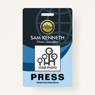 Stylish Creative Global Blue Waves Press Photo Badge