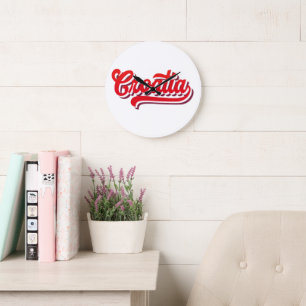 Stylish "Croatia" Typography Design Large Clock
