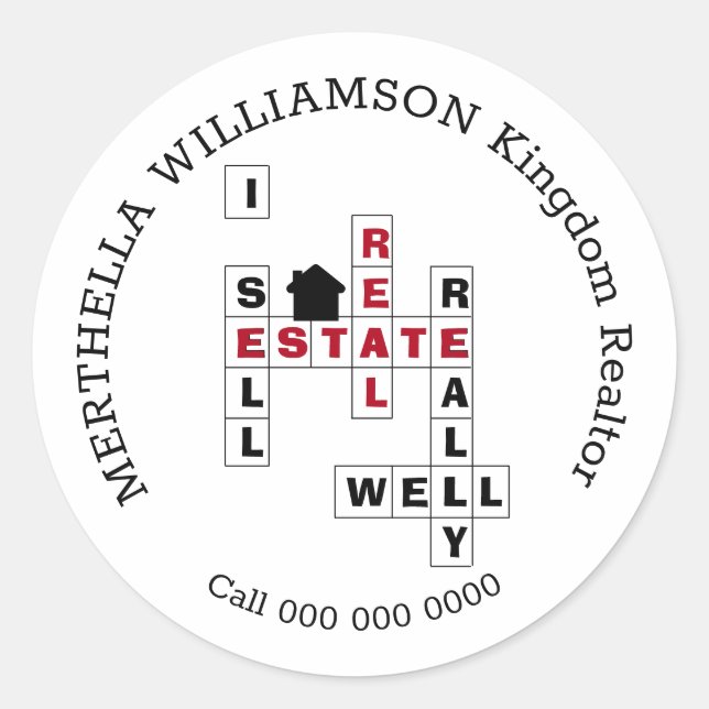 Stylish Crossword I SELL REAL ESTATE Classic Round Sticker (Front)