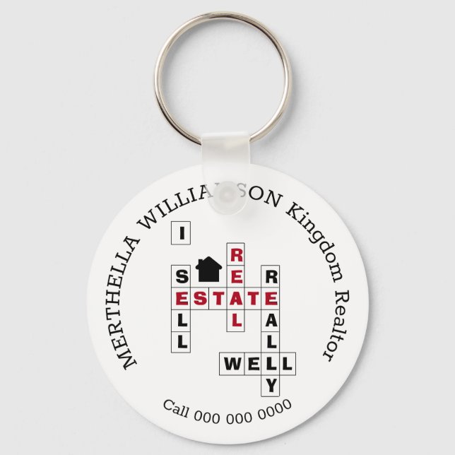 Stylish Crossword I SELL REAL ESTATE Keychain (Front)