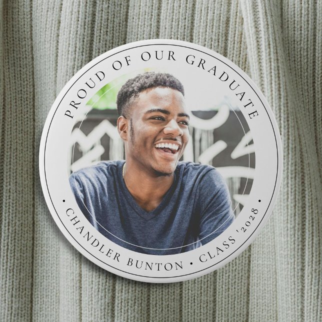 Stylish Custom Graduate Photo Graduation 3 Inch Round Button (Creator Uploaded)