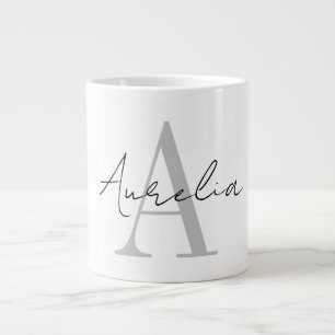 Stylish Custom Monogram Name Script Calligraph Large Coffee Mug