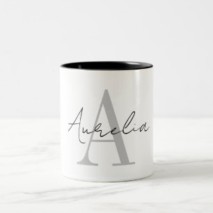 Stylish Custom Monogram Name Script Calligraph Two-Tone Coffee Mug