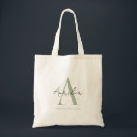 Stylish Custom Monogram Name Script Calligraphy Tote Bag<br><div class="desc">Elegant, stylish tote bag with your custom name and monogram in a trendy hand lettered script calligraphy design in minimalist dusty sage green and black, this typography driven design makes a great gift for coworkers, teachers, coaches, girlfriends, boyfriends, wives, daughters, or any other work or family member! Great for the...</div>