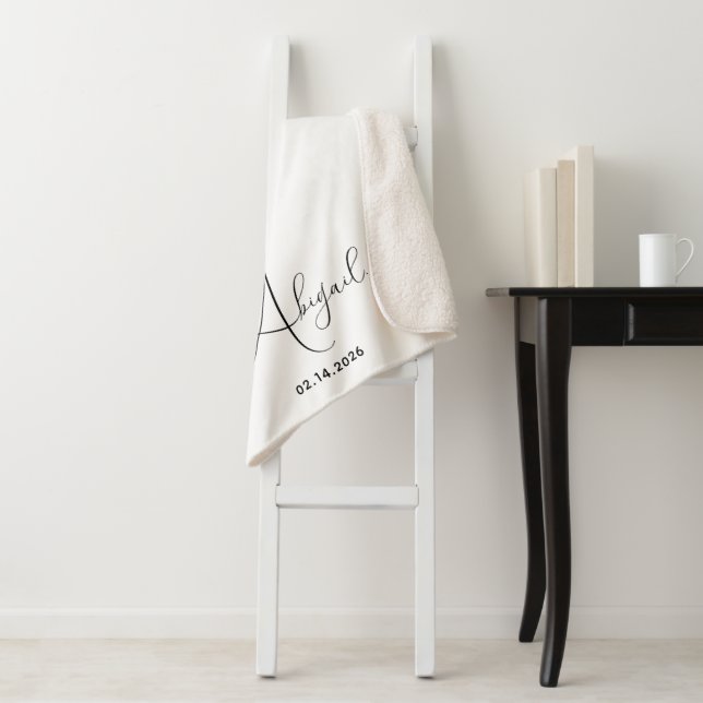 Stylish Custom Name Date Personalized Sherpa Blanket (In Situ)