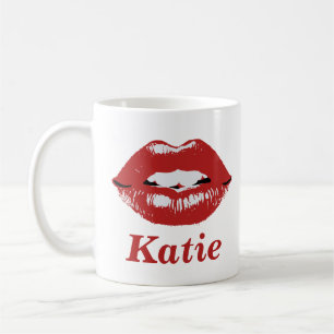 Stylish Custom Name Mug with Red Lips 