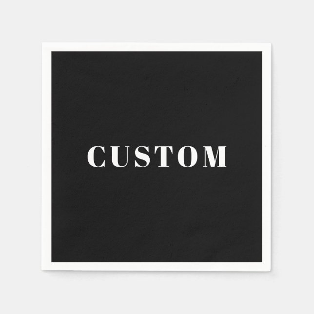 Stylish Custom Name or other Text | Black & White Napkin (Front)