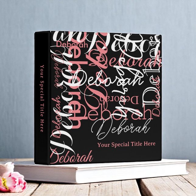 Stylish Custom Name Typography black/pink Binder (Creator Uploaded)