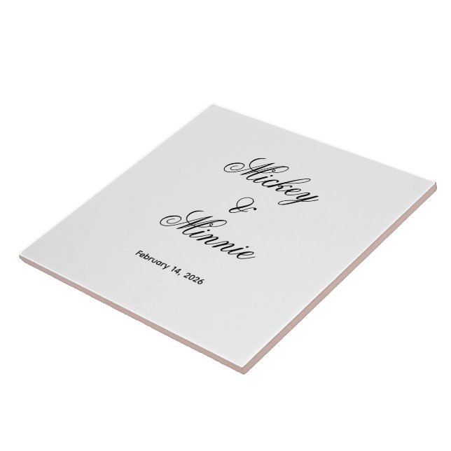 Stylish Custom Names and Date Decorative Tile (Side)