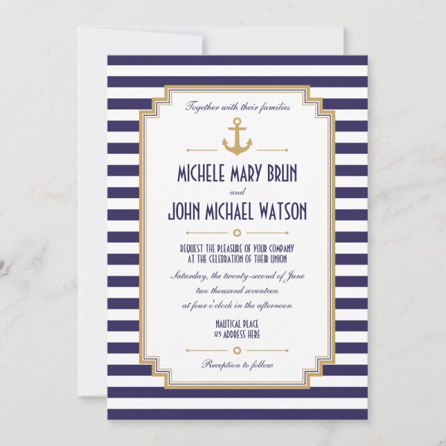 Stylish Custom Nautical Wedding Invitation (Front)