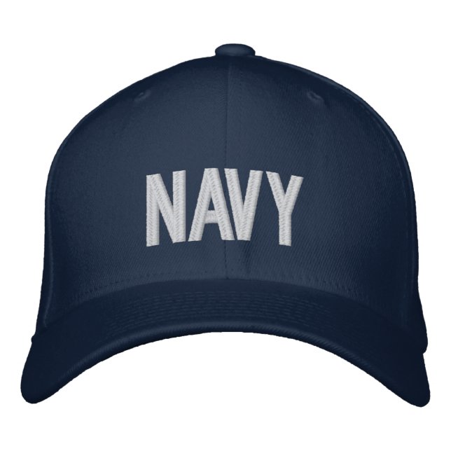 Stylish Custom NAVY Text Embroidered Hat (Front)