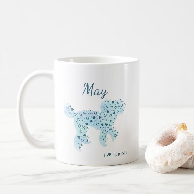Stylish Custom Pastel Blue Poodle Silhouette Coffee Mug (With Donut)