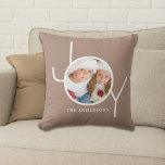Stylish Custom Photo Christmas Holiday Throw Pillow<br><div class="desc">This stylish Christmas Holiday Photo Pillow is decorated with the word JOY in modern white typography on a taupe beige background.
Easily customizable with your photo and name.</div>