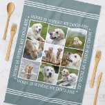 Stylish Custom Text Photo Collage Dogs Grey White Kitchen Towel<br><div class="desc">Create a handy, personalized kitchen towel showcasing nine cherished photos, framed by the heartwarming message: "Home is where my dogs are." This stylish template features a photo collage arranged in a grid format, and traditional style lettering. Text can be customized to suit your photographs. Perfect for photos of family, friends,...</div>