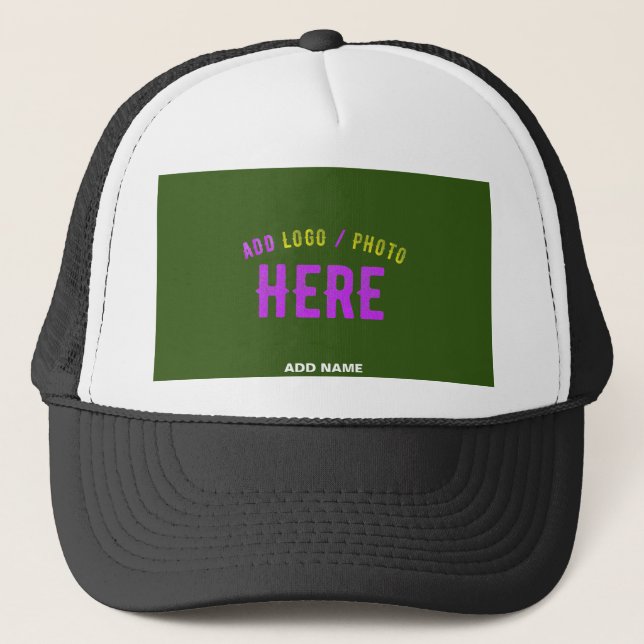 STYLISH CUSTOM WHITE BLACK FOREST GREEN BRANDED TRUCKER HAT (Front)