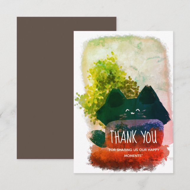 Stylish Cute Cartoon Hidden Fluffy Cat Thank You Card (Front/Back)