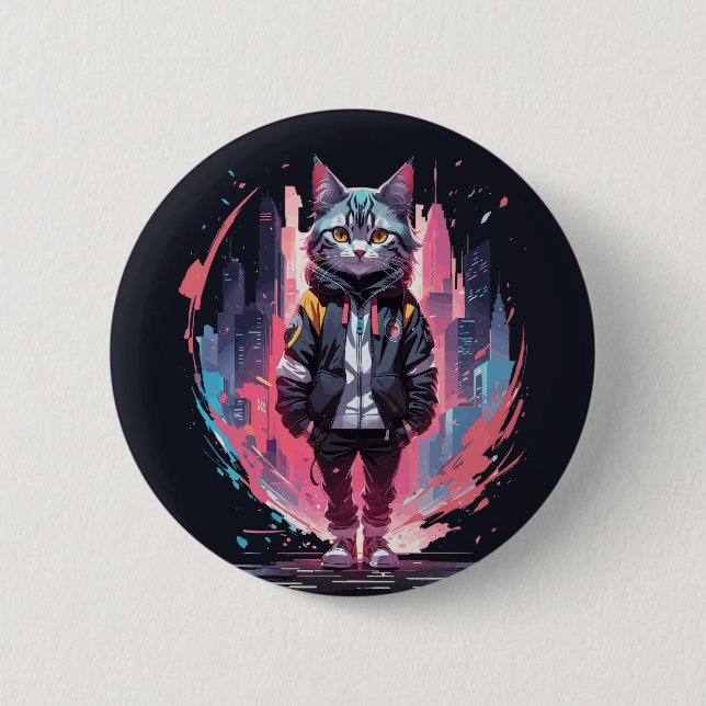 Stylish Cute Cat Design 2 Inch Round Button (Front)