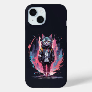 Stylish Cute Cat Design iPhone 15 Case