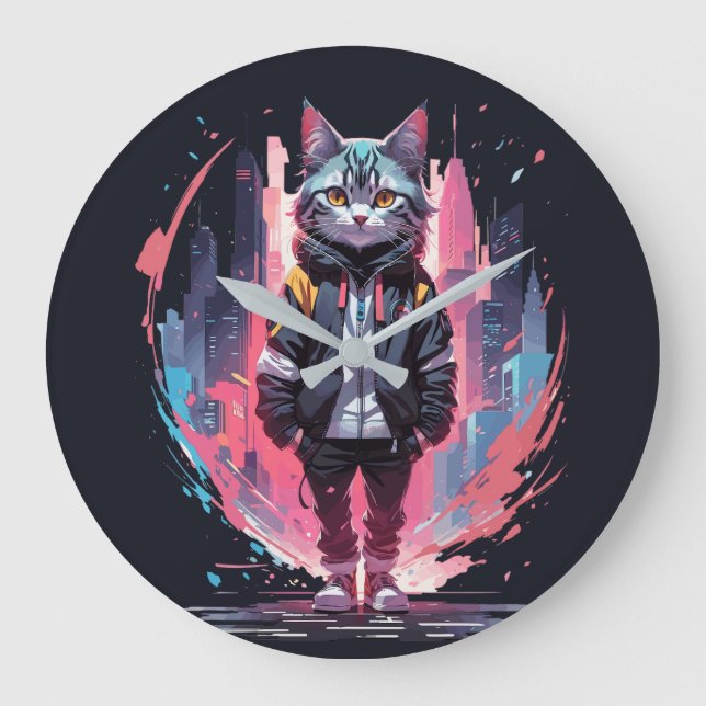 Stylish Cute Cat Design Large Clock (Front)
