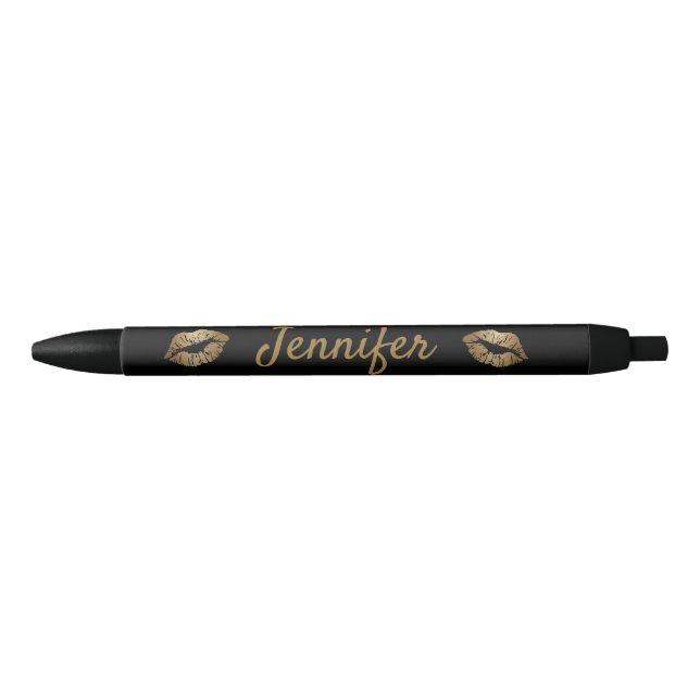stylish cute chic personalized gold black kiss black ink pen (Front)