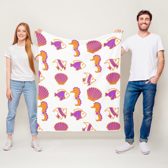 Stylish Cute Colourful Sea Life Underwater Pattern Fleece Blanket (In Situ)