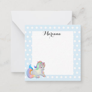 stylish cute colourful unicorn blue white dots card