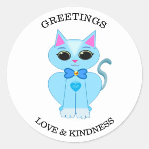 Stylish cute light blue kitty cat classic round st sticker