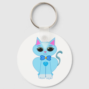 Stylish cute light blue kitty cat keychain