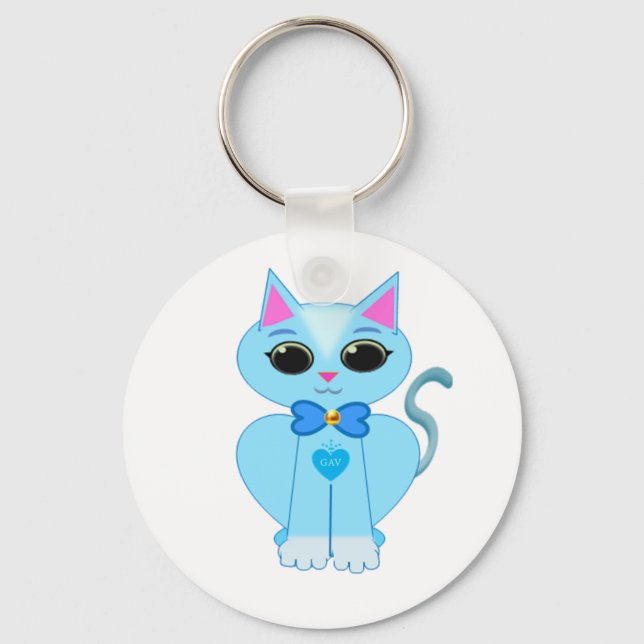 Stylish cute light blue kitty cat keychain (Front)