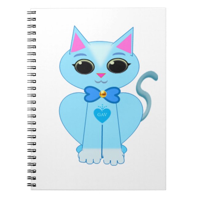Stylish cute light blue kitty cat notebook (Front)