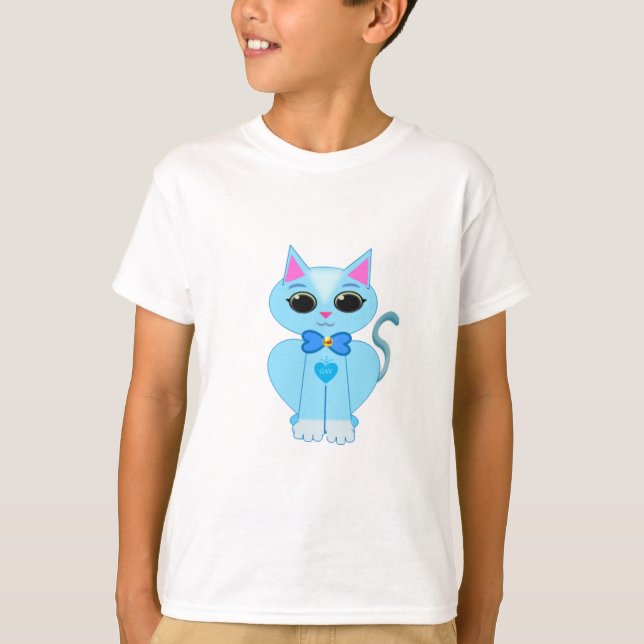 Stylish cute light blue kitty cat T-Shirt (Front)