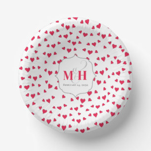 Stylish Cute Monogram Whimsical Simple Hearts  Paper Plate