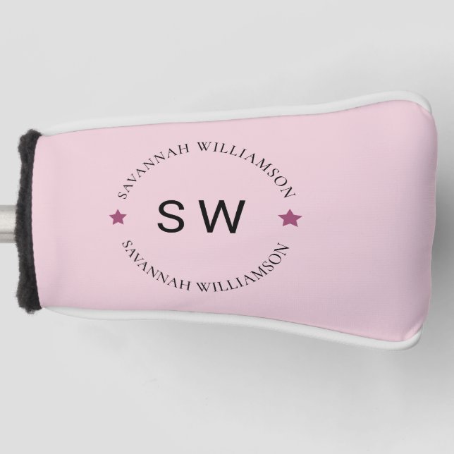 Stylish cute personalized monogram pink  golf head cover (Front)