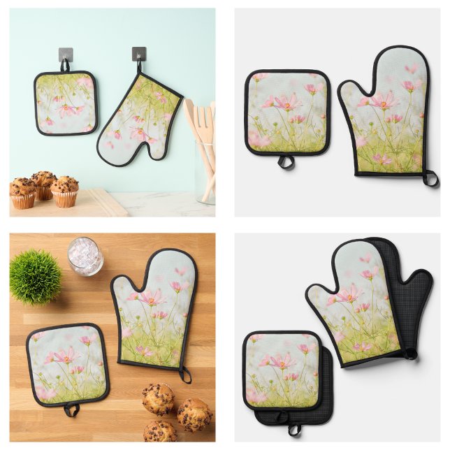 Stylish Cute Pink Floral Oven Mitt & Pot Holder Set (Stylish Cute Pink Floral Oven Mitt & Pot Holder Set
)