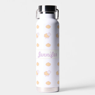 Stylish Cute Pink Sheep With Clouds Pattern  Water Bottle