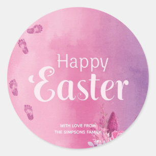 Stylish cute Purple pink Happy Easter Classic Round Sticker