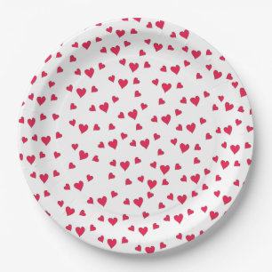 Stylish Cute Red Hearts Simple Minimalist Paper Plate