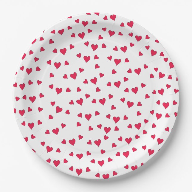 Stylish Cute Red Hearts Simple Minimalist  Paper Plate (Front)